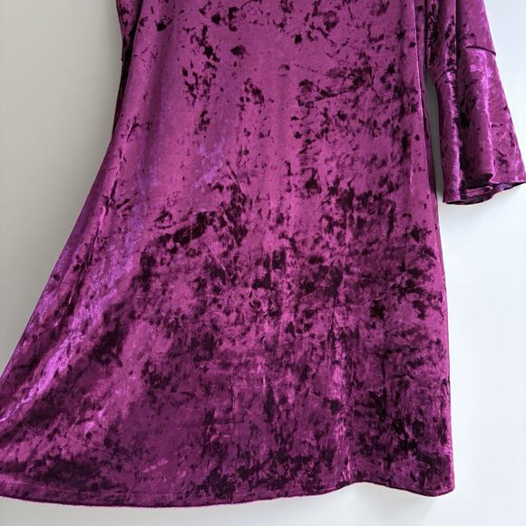 ELIZA J Crushed Velvet Shift Dress Bell Sleeves V-Neck Cocktail Party Size 10 - Picture 6 of 12